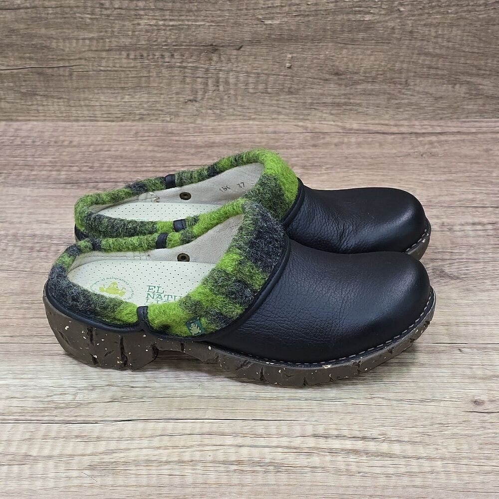 El NaturaLista Yggdrasil Women's Size EU 37 US 7 Black Leather Clogs (156) NEW